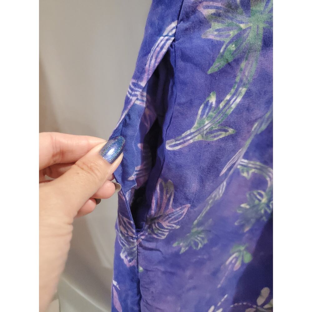 Vintage Lost River Batik Dragonfly Smocked Maxi Dress Size 3X Purple Pockets - Picture 6 of 12